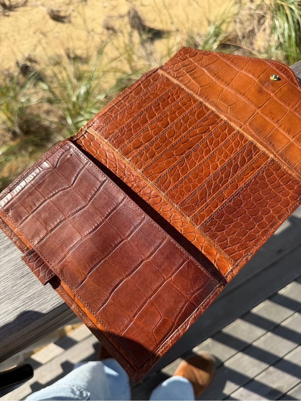 Vintage Ghurka Cognac Croc-Embossed Leather Continental Envelope Wallet - Picture 4 of 13